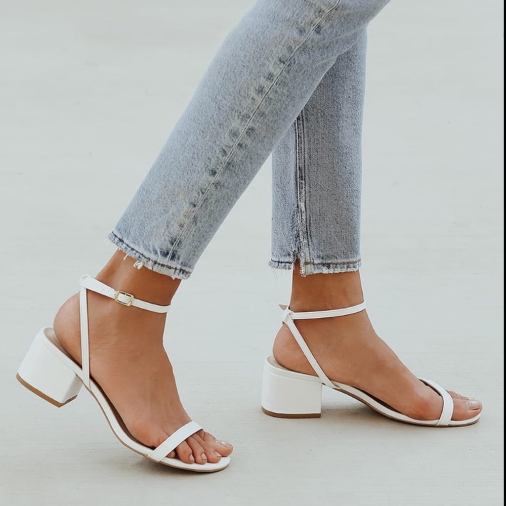 Lulus Julie Ankle Strap Block Heels - WHITE